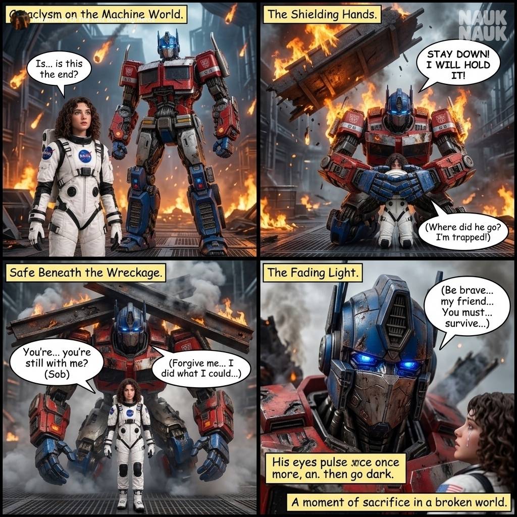 Optimus protects her until the end