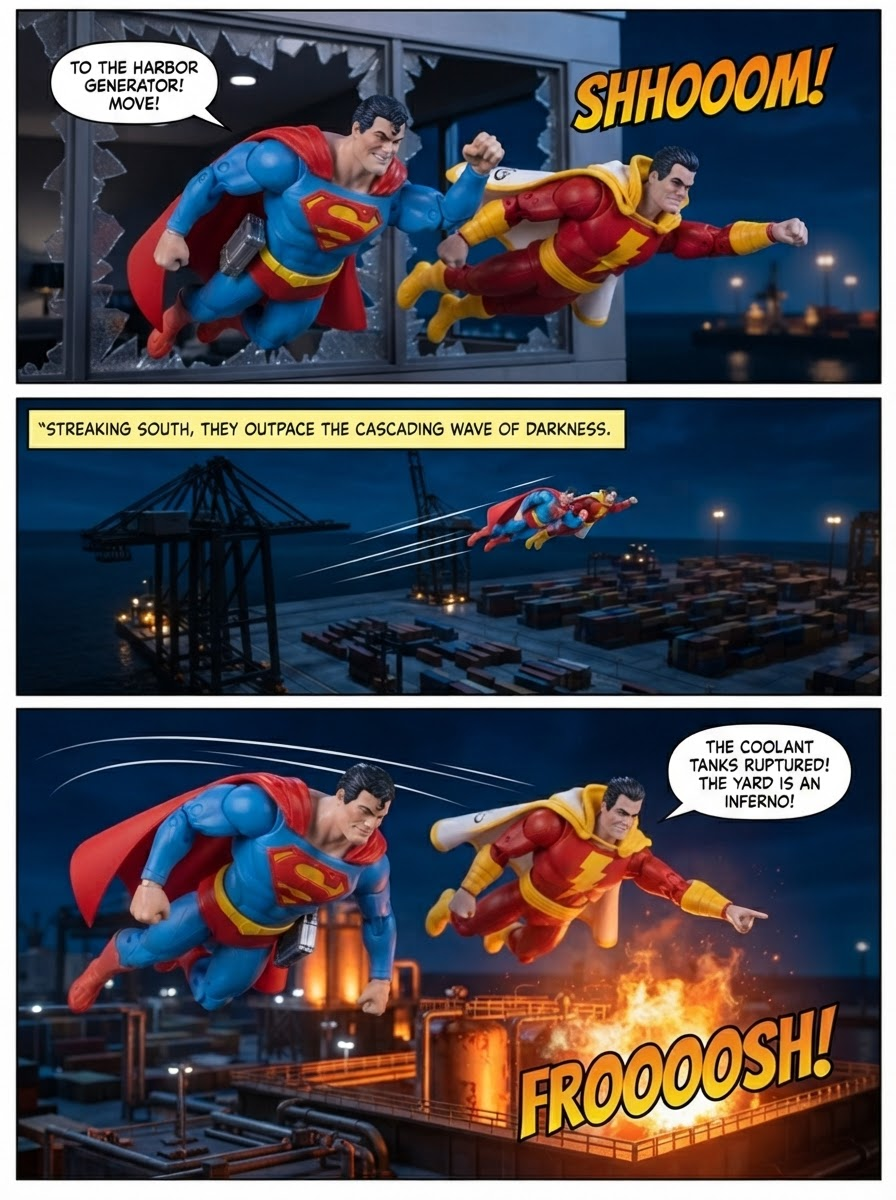 Superman Vs Shazam: 🦸‍♂️💪🏼 Blackout Protocol 💬 Comic Story;  part 7 (page 2 of 4)