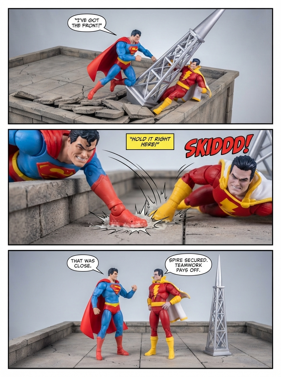 Superman Vs Shazam: 🦸‍♂️💪🏼 Grounded Heroes 💬 Comic Story;  part  3 (page 2 of 4)