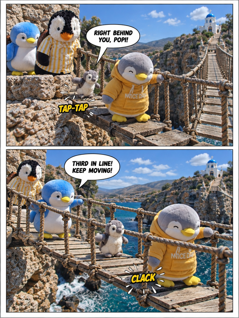 Three Penguin Siblings: Crossing the Swaying Bridge (page 2 of 4)