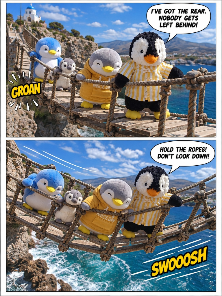 Three Penguin Siblings: Crossing the Swaying Bridge (page 3 of 4)