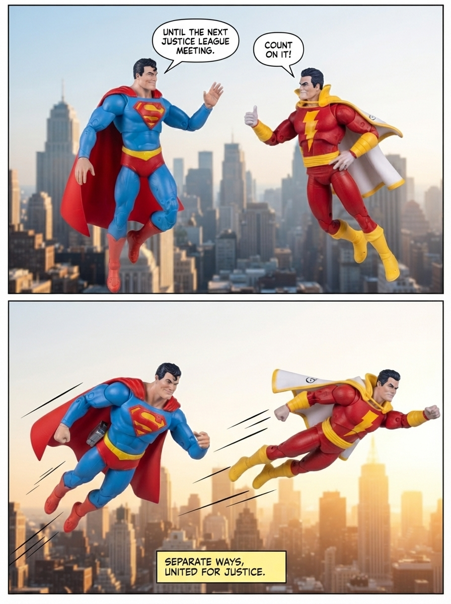 Superman Vs Shazam: 🦸‍♂️💪🏼 Skyward Parting 💬 Comic Story;  part 8 (end) (page 4 of 4)