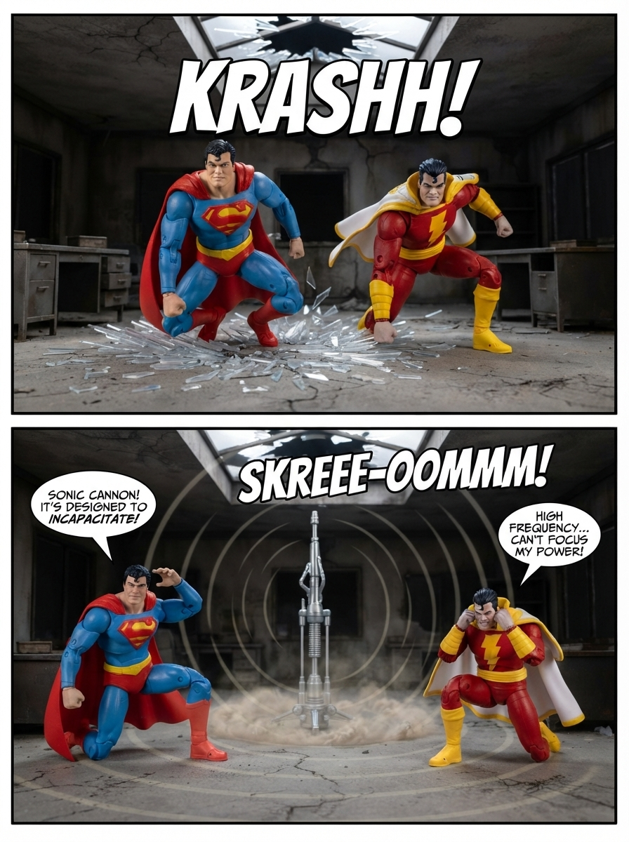 Superman Vs Shazam: 🦸‍♂️💪🏼 Sabotage in the Skylight 💬 Comic Story;  part 6 (page 3 of 4)
