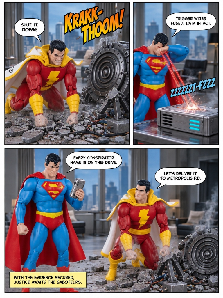 Superman Vs Shazam: 🦸‍♂️💪🏼 Sabotage in the Skylight 💬 Comic Story;  part 6 (page 4 of 4)