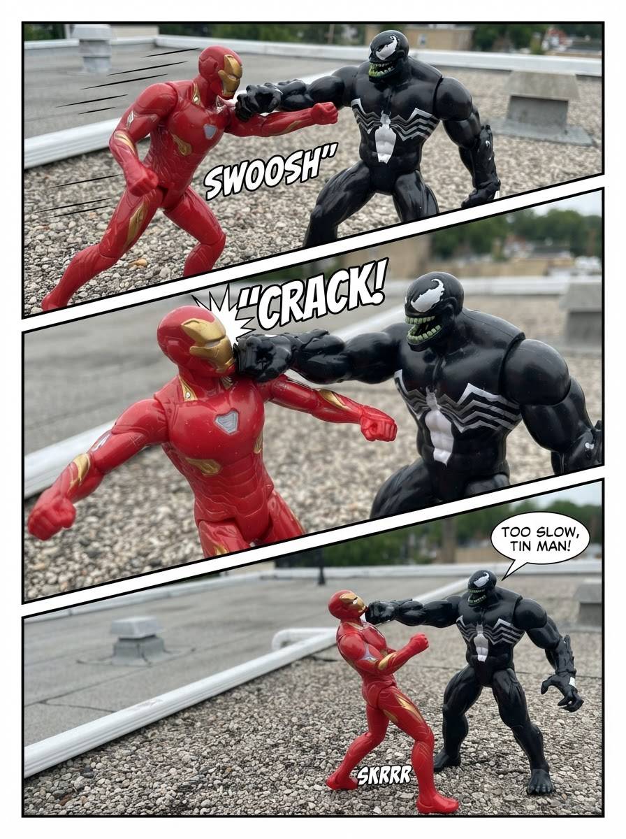 Venom vs Iron man, rooftop showdown comic! (page 2 of 4)