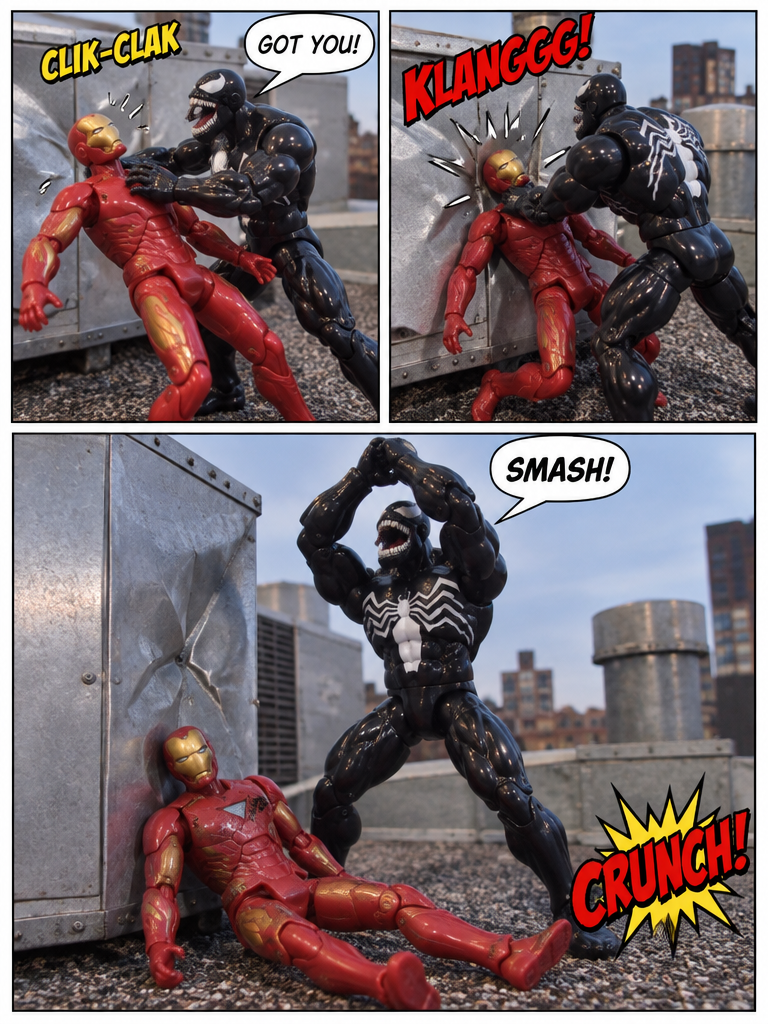 Venom vs Iron man, rooftop showdown comic! (page 3 of 4)