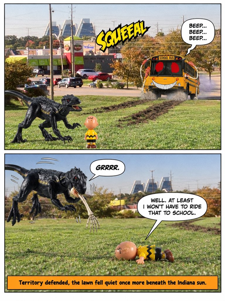 Suburban Standoff at Pyramids Park indoraptor Charlie brown bus Eater (page 4 of 4)