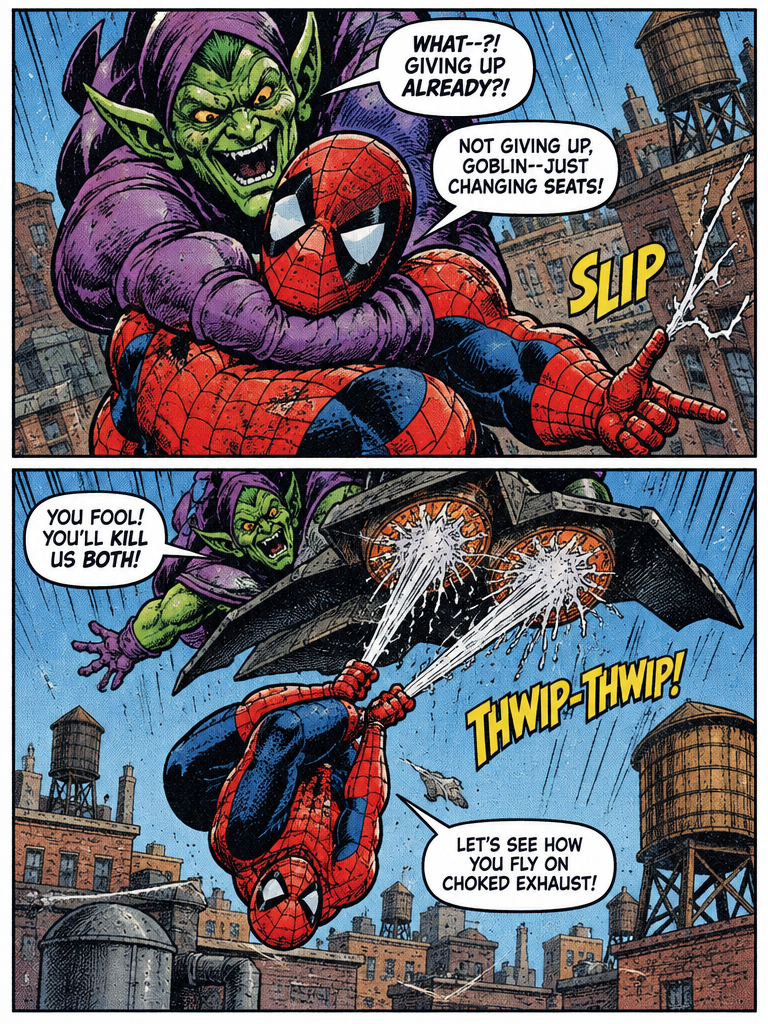 (first comic) "clash above the rooftops' (page 2 of 4)
