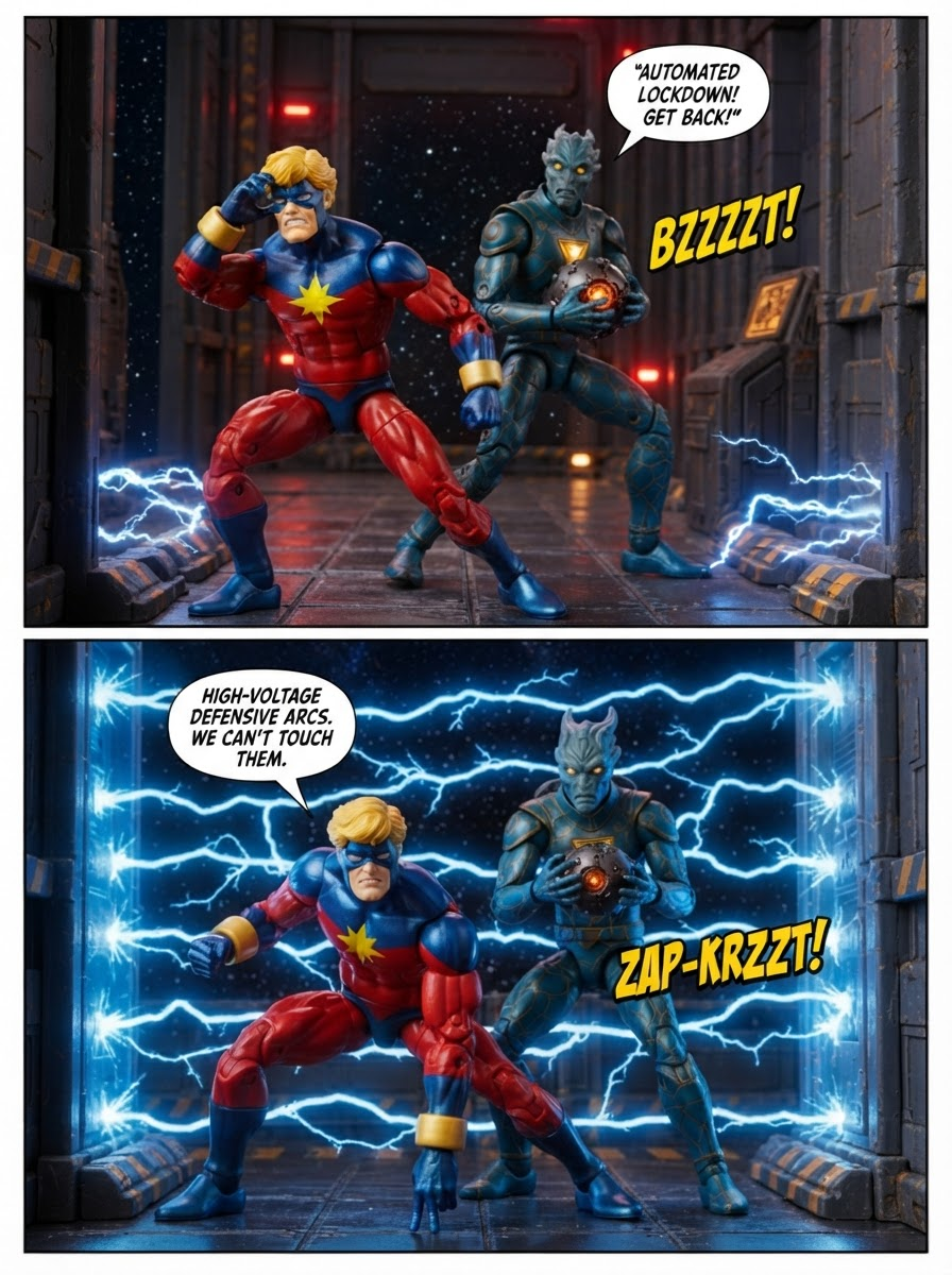 Captain Marvel  - Breaching the Battery Corridors - Comic Story  ; part 7 (page 3 of 4)