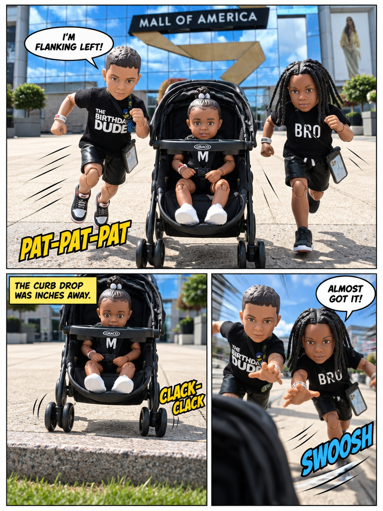 “Dude and Bro” Lani Mami’s Runaway Stroller Rescue (TM) (page 2 of 4)
